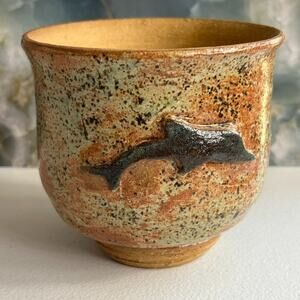 Studio Art Small Vase 4.5" Glazed Stoneware Orange Brown Speckled Dolphin